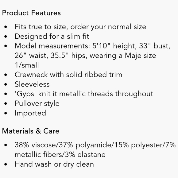 NWT Maje "Mypsa Knit Shell" Sleeveless Tank Black Silver Glitter, Women's Size 2 - Picture 10 of 11